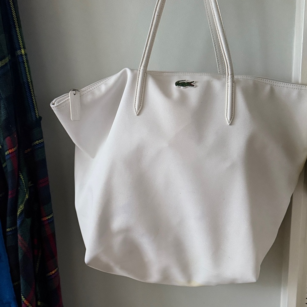 Lacoste White Tote Bag with zipper